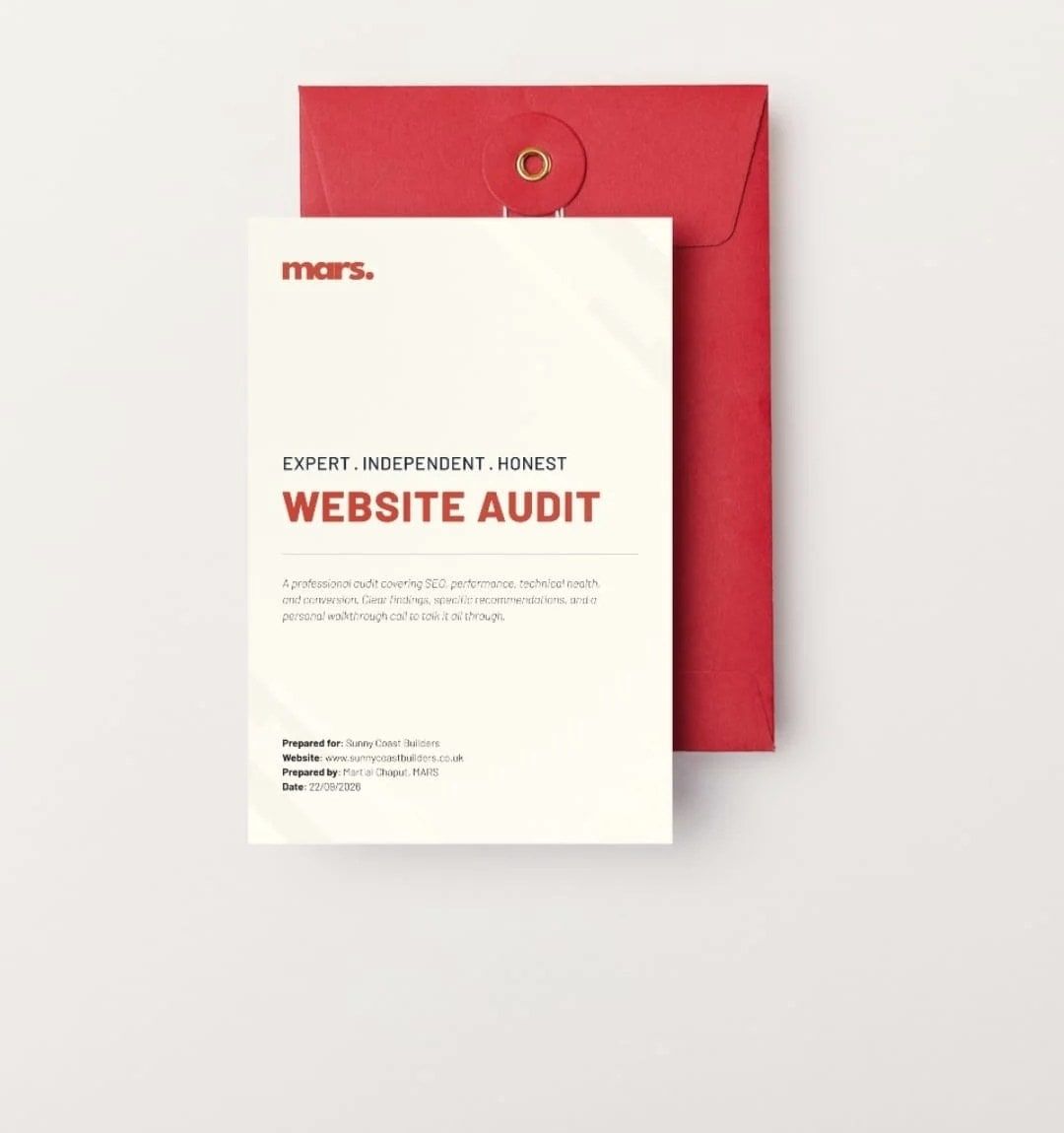 A MARS website audit report with its red envelope